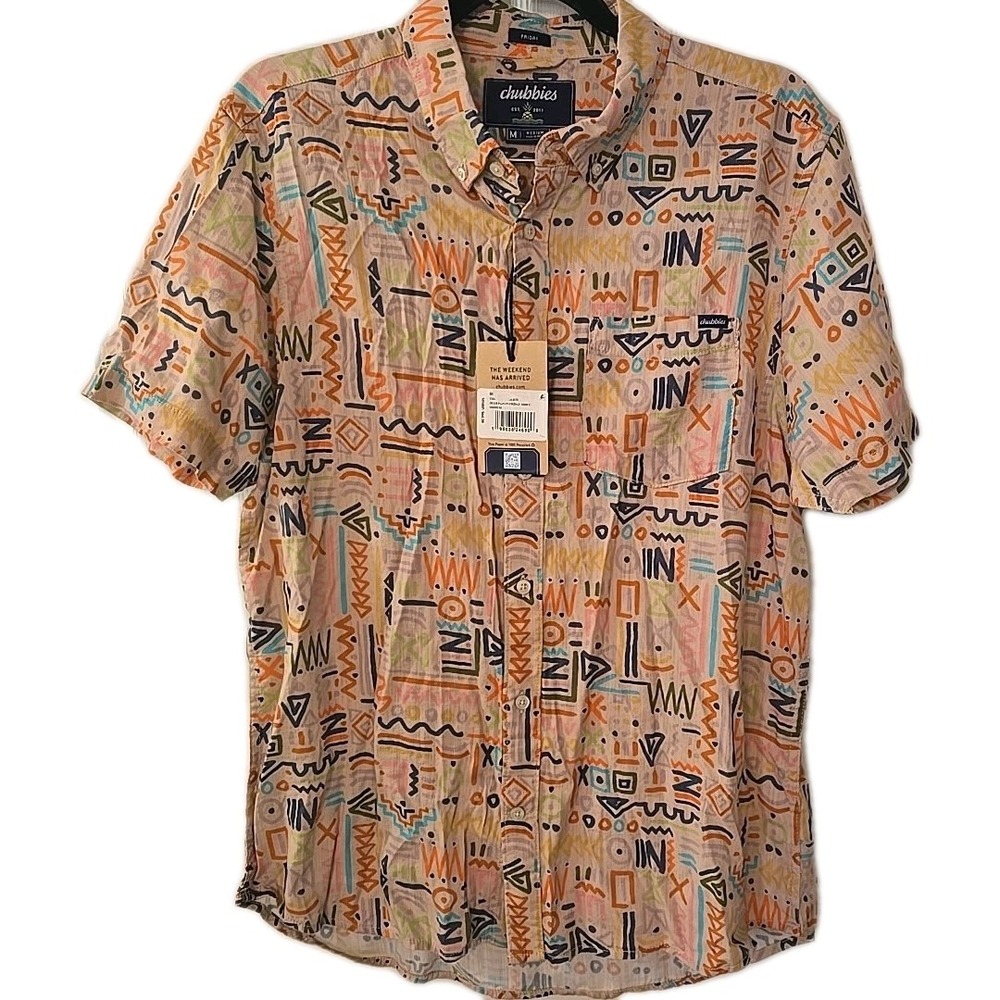 Chubbies Disco Deserts Slub Poplin Friday Shirt Men's Medium Short Sleeve NWT